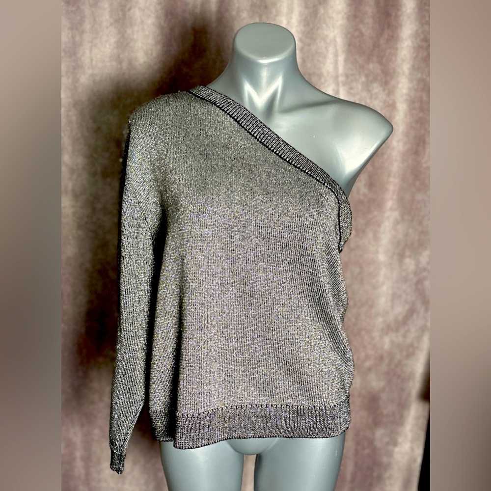 RtA Metallic One Shoulder Sweater Size Large